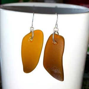 Homemade brown sea glass earrings